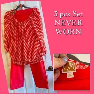 JM Collection 3pc Set. Gorgeous Coral color! NEVER WORN. Size M.